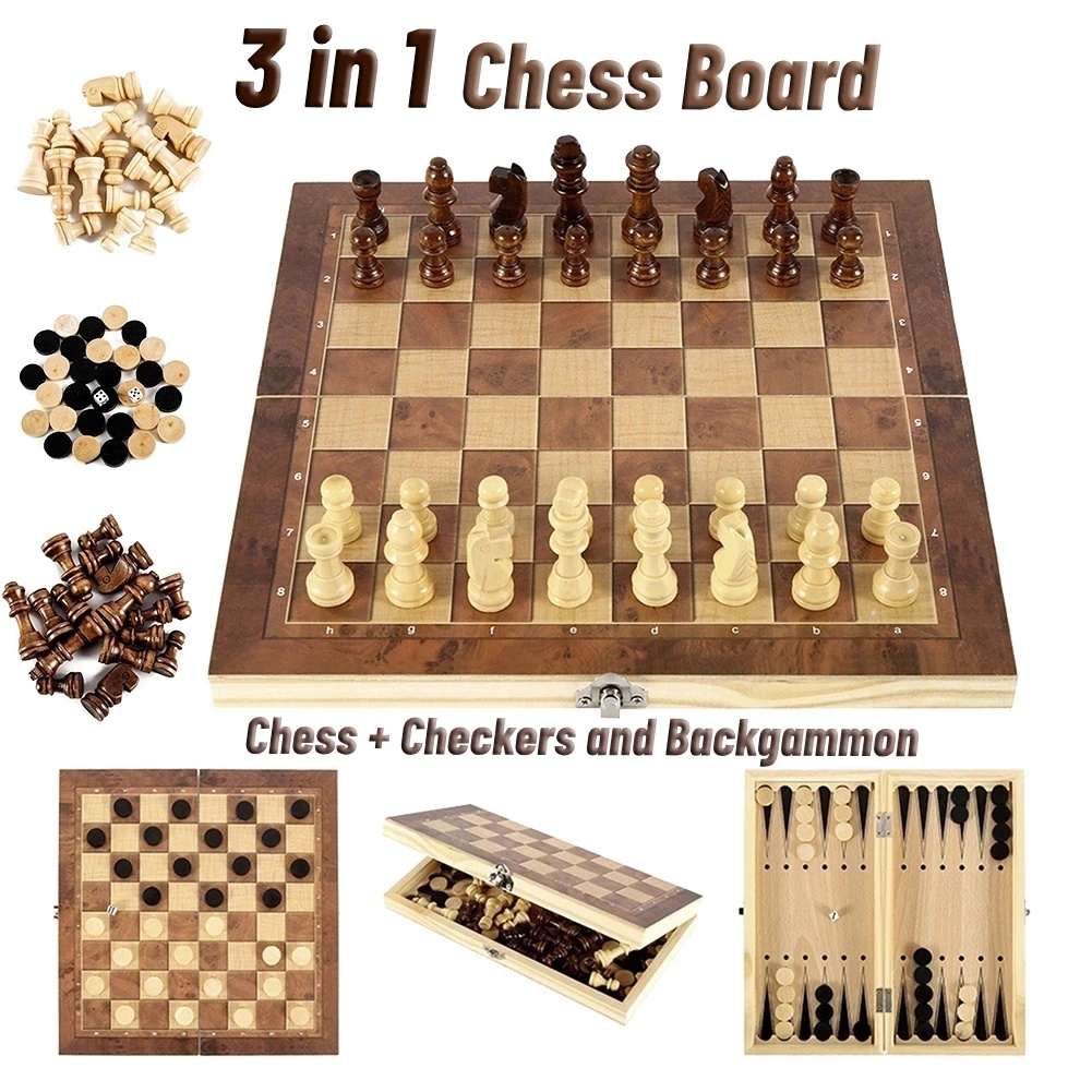 3 in 1 Wooden Checkers Backgam - đánh giá và giá Board Game Harvest