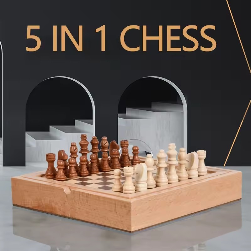 5 in 1 Wooden Chess Board Hand - đánh giá và giá Board Game Yearbook